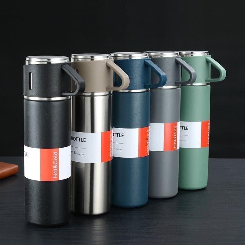 SkyShopy Stainless Steel Vacuum Flask Set with 3 Steel Cups Combo for Hot and Cold Drink Flask Bottle 500ml SkyShopy Stainless Steel Vacuum Flask Set with 3 Steel Cups Combo for Hot and Cold Drink Flask Bottle 500ml